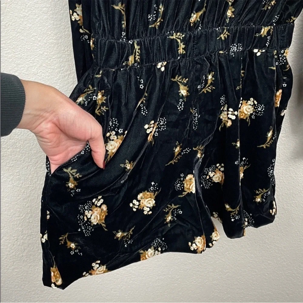 NWT Maje Inouk Floral Velvet Puff Sleeve Playsuit Black Floral Romper Sz 38